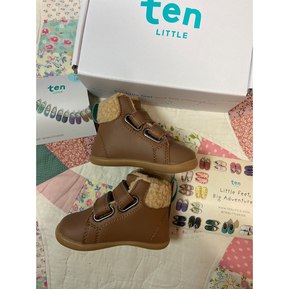 Ten Little Furry High Top Tan Brown Vegan Leather Faux Fur Boots Kids Toddler - Picture 3 of 10